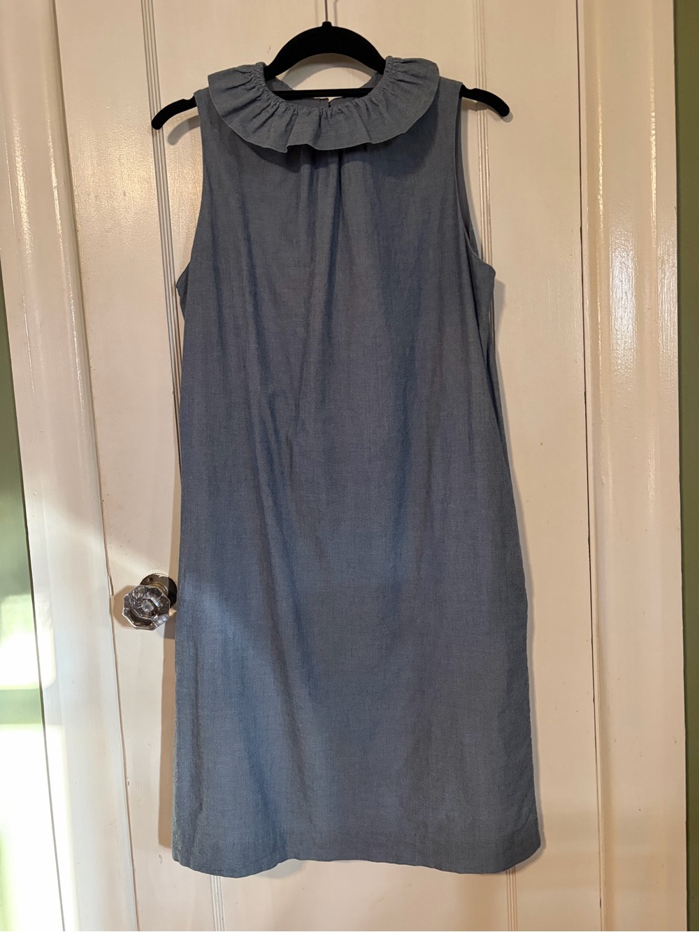 Banana Republic Chambray Ruffle Neck Sleeveless Dress - Blue